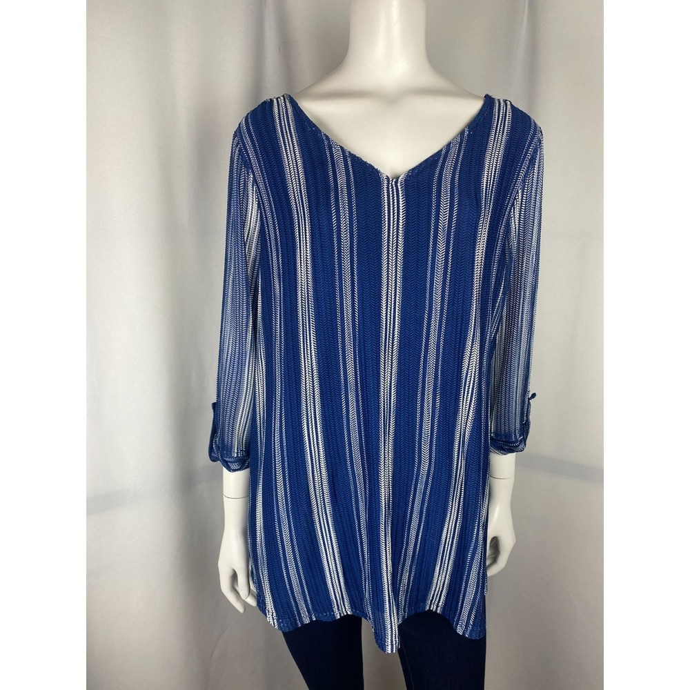 Roz & Ali Royal Blue Size 1x Flare Waist - Royal blue striped